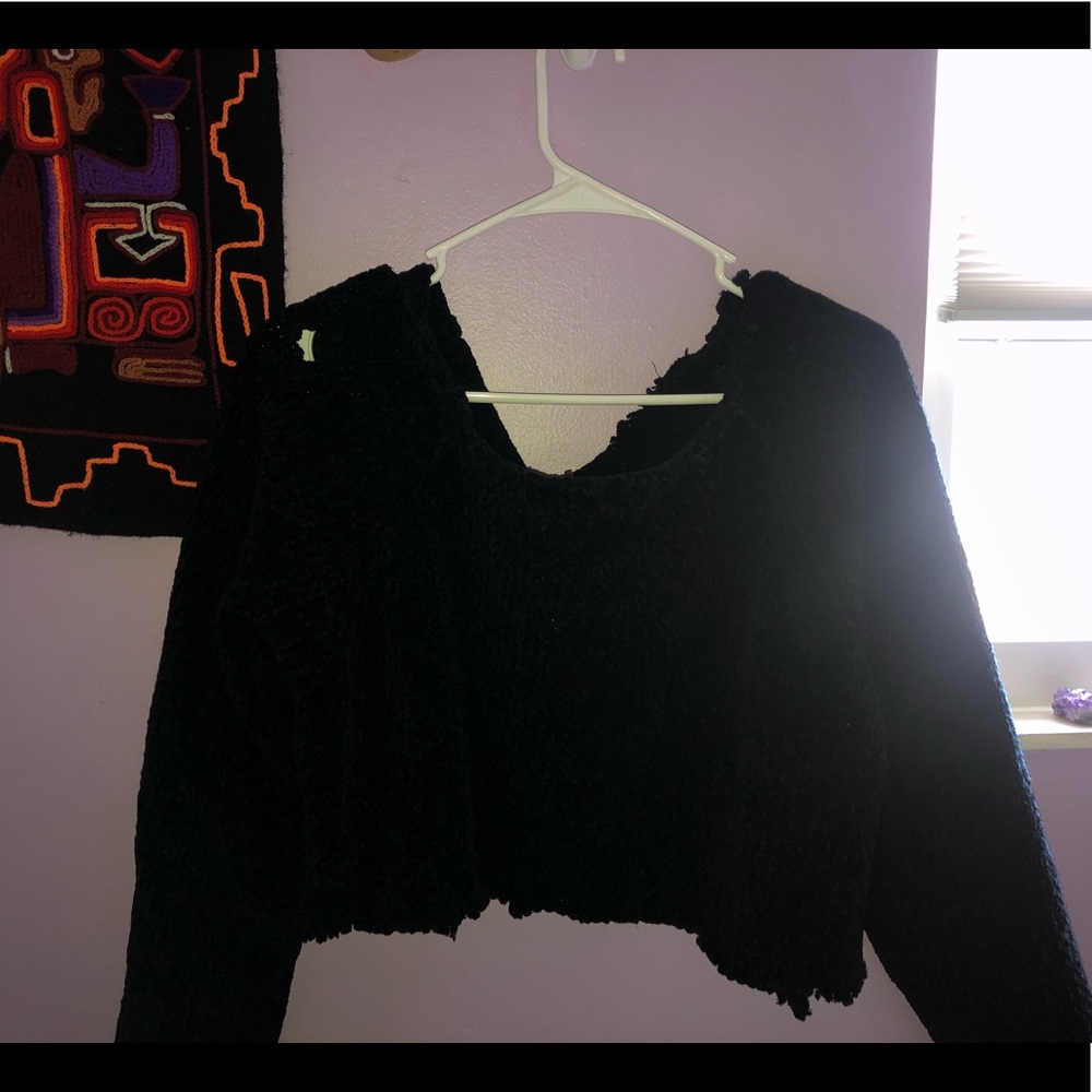 black distressed crop sweater